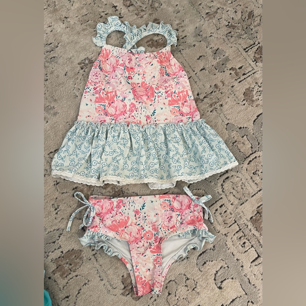 SweetHoney Pink Floral Ruffle Two-Piece Swim Set